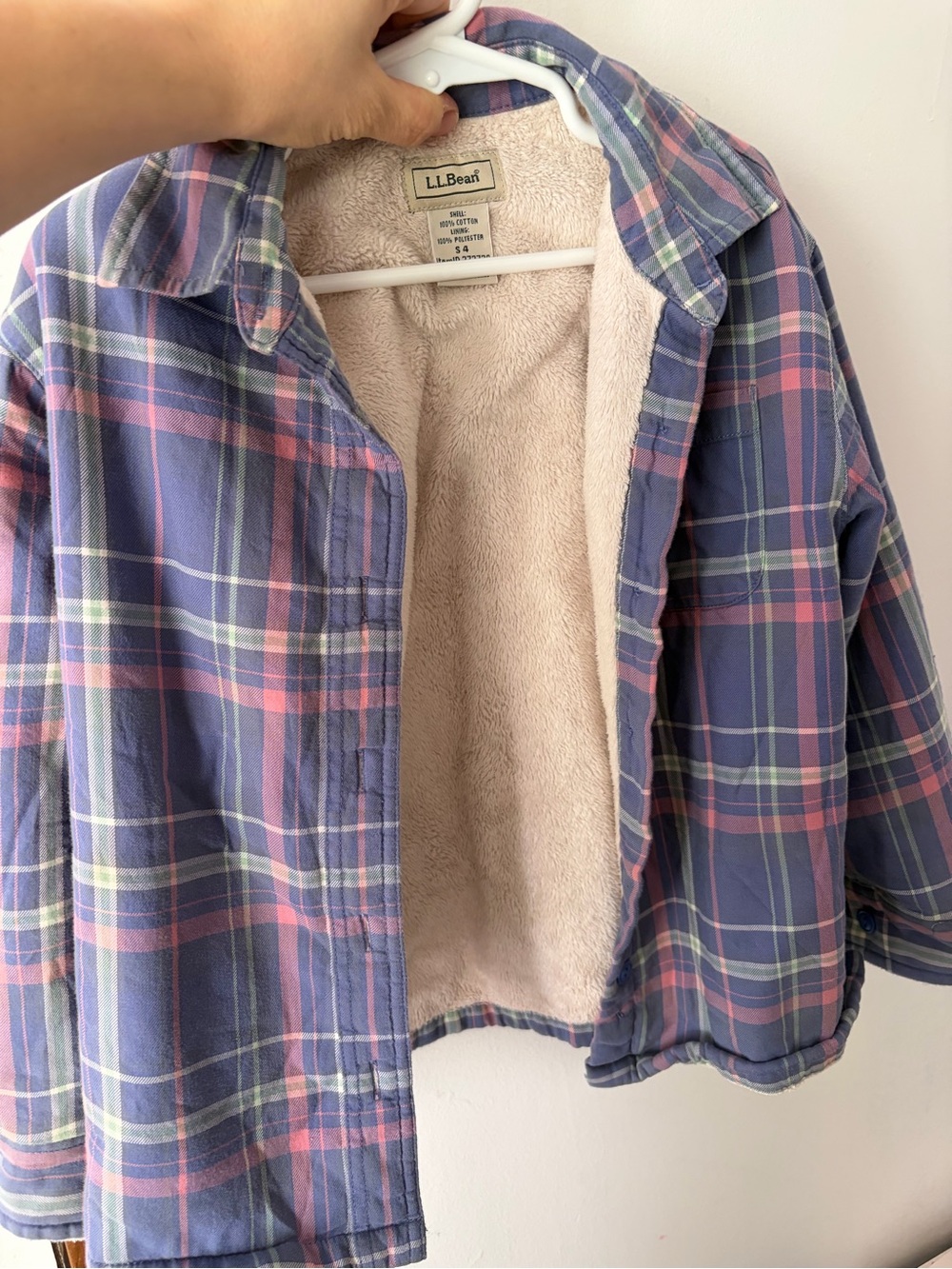 L.L. Bean Girls' Purple & Pink Plaid Sherpa-Lined Jacket 4at